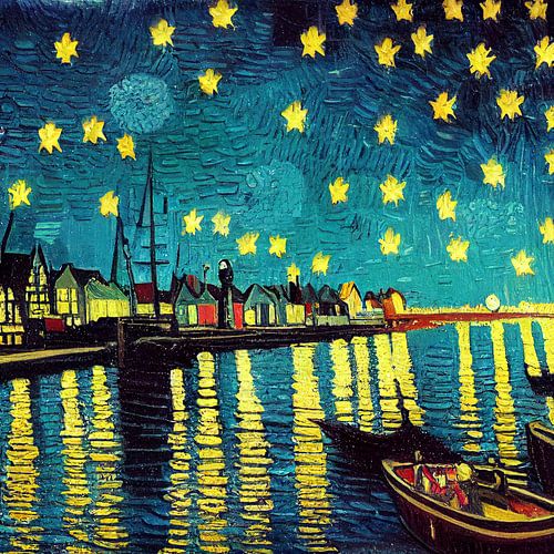 Nuit d'hiver avec des étoiles à Volendam