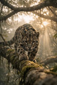Panthère nébuleuse furtive dans la forêt tropicale – décoration murale mystique représentant la faune sauvage
