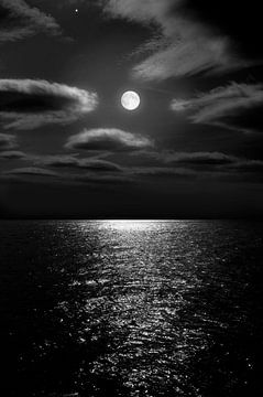 Nachtelijke maan op zee van Corinne Welp