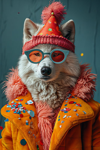 Wolf met verjaardagshoed