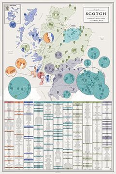 De kaart met whisky's en distilleerderijen van Schotland van Steven Kingsbury