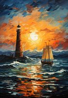 Segelboot Meer Ozean Maritim Nautik Segelposter Leuchtturm