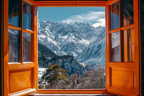 kijk uit het raam met zicht op een prachtig landschap