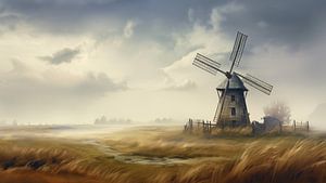 Rustiek Nederlands landschap met een molen van Koffie Zwart