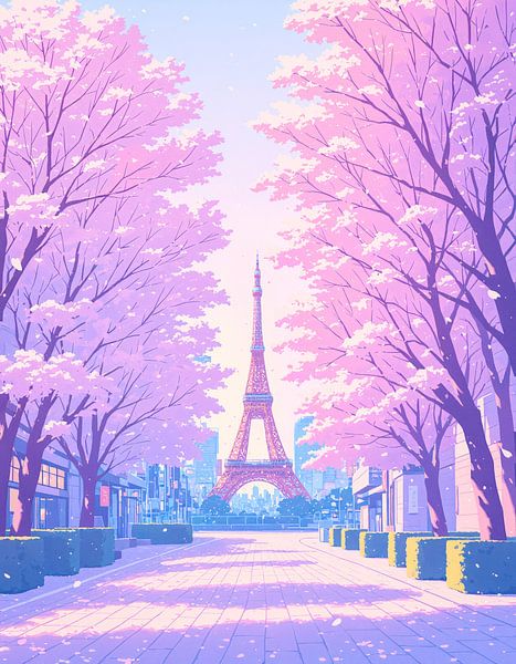 Anime Scenery Tokyo Tower Japan Pastel Colors Lofi par Ruzerin