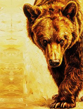 Realistic Brown Bear Oil Painting – Wildlife Wall Art with Warm Tones and Textured Brushwork by Ramy Salah Hefny