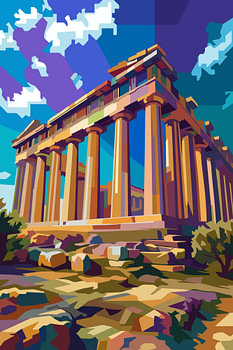 PARHENON- & -AKROPOLIS-WPAP-POP-ART-ILLUSTRATION – METALLPOSTER