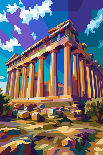 PARHENON & AKROPOLIS WPAP POP ART ILLUSTRATION - METAL POSTER
