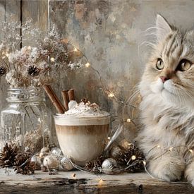 Katze mit Cappuccino - Warmes und gemütliches Stillleben von Joriali Fotografie und Gemälde
