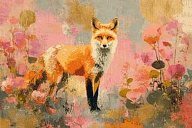 Renard avec fleurs - peinture acrylique vintage sur Niklas Maximilian