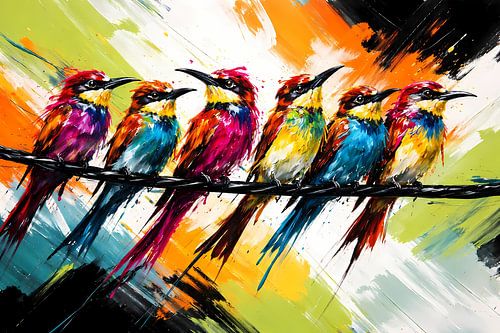 Bee-eaters on a wire