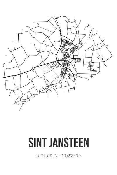 Sint Jansteen (Zeeland) | Landkaart | Zwart-wit van Stad & Wand