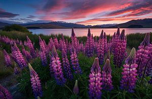 Lupinen beim Sonnenuntergang