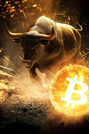 Bull with Bitcoin - financial symbolism by Poster Art Shop