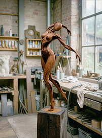 Holzskulptur einer Tänzerin in der Werkstatt von Markus Gann