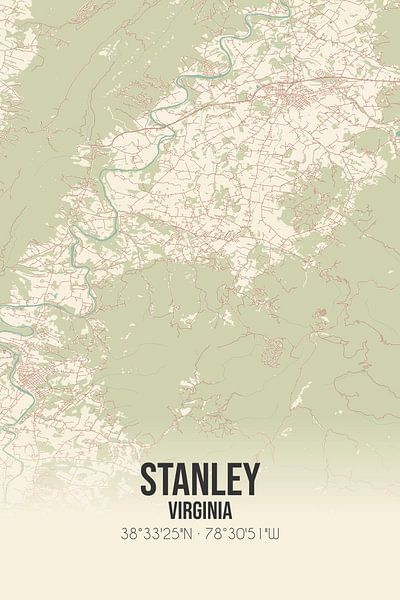 Carte ancienne de Stanley (Virginie), USA. par Affiches de lieux