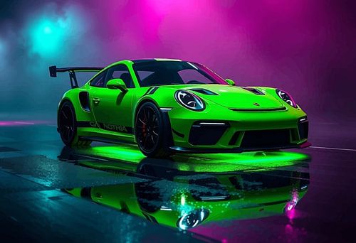Porsche 911 GT3 RS Lime Green Neon Smoky Showroom Art
