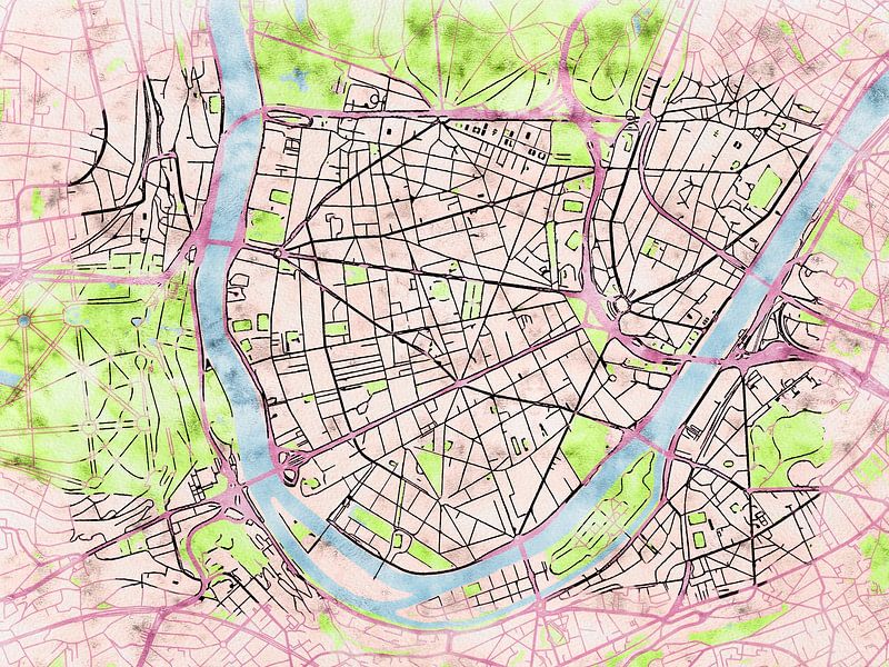 Map of Boulogne-Billancourt with the style 'Soothing Spring' by Maporia