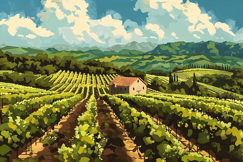 Paysage idyllique de vignoble avec ferme par Art & Soul Creations