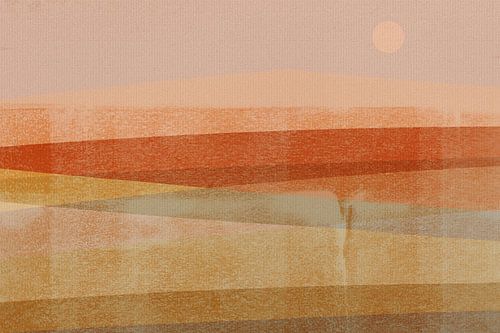 Abstract minimalistisch landschap in terracotta, mosterd, oranje
