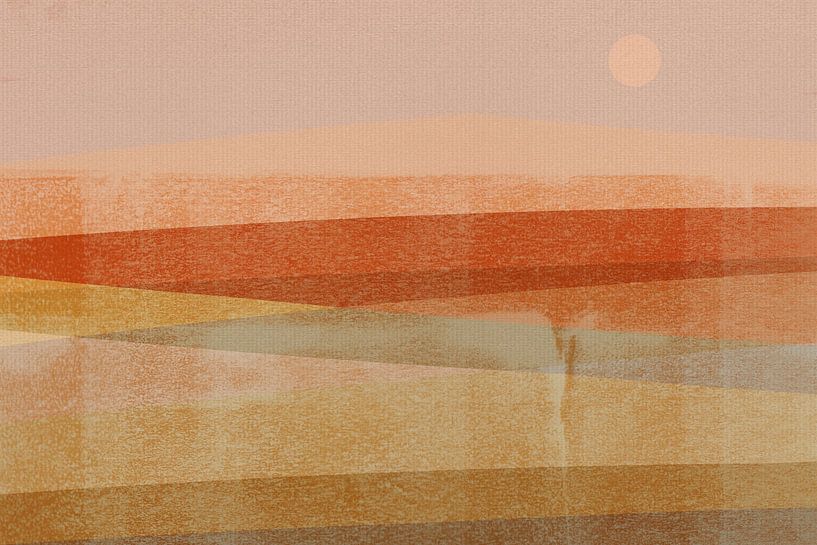 Abstrakte minimalistische Landschaft in Terrakotta, Senf, Orange von Abstrakte minimalistische Kunst
