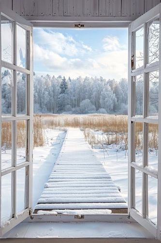 Venster naar het winterlandschap