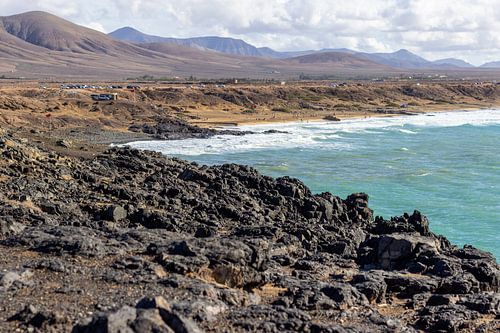 Panoramic view of the rocky coast of El Cotillo on the Canary Island Fuerteventura