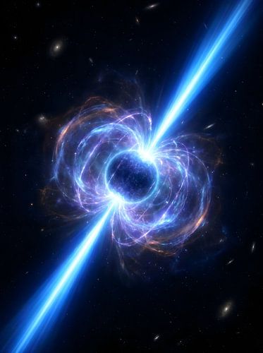 Neutronenstern, der blaues Radialstrahlen aussendet