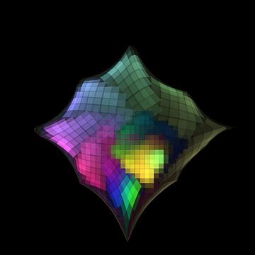 Illustration en rendu 3D d'une fractale colorée sur W J Kok