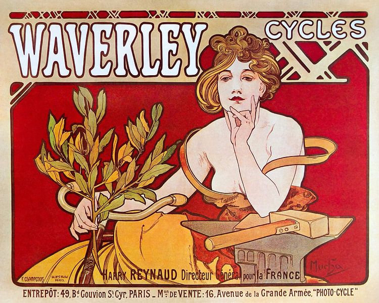 Cycles Waverley Paris (1898) by Alphonse Mucha by Peter Balan