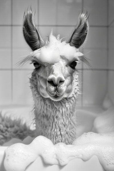 Relaxed llama in the bathroom - a unique WC artwork by Poster Art Shop