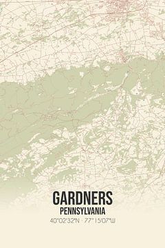 Vintage landkaart van Gardners (Pennsylvania), USA. van Rezona