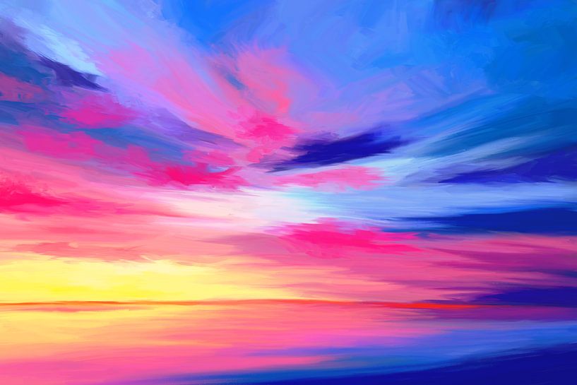 Expressief schilderij van de zee bij zonsondergang van Tanja Udelhofen