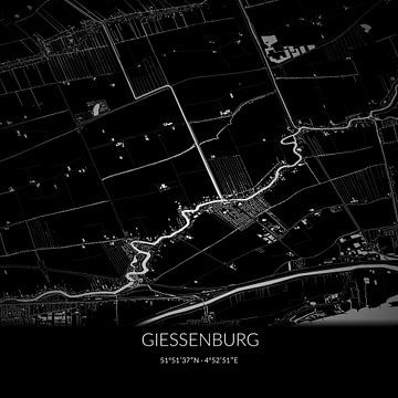 Black-and-white map of Giessenburg, South Holland. by Rezona