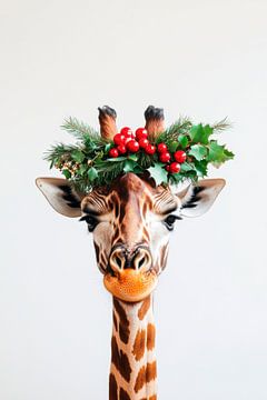 Kerstgiraffe van Poster Art Shop