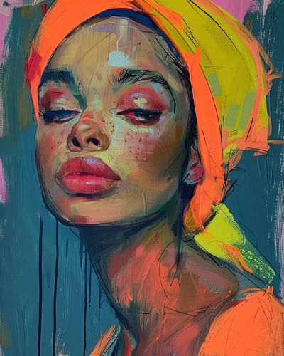 Buntes Frauenporträt mit Kopftuch