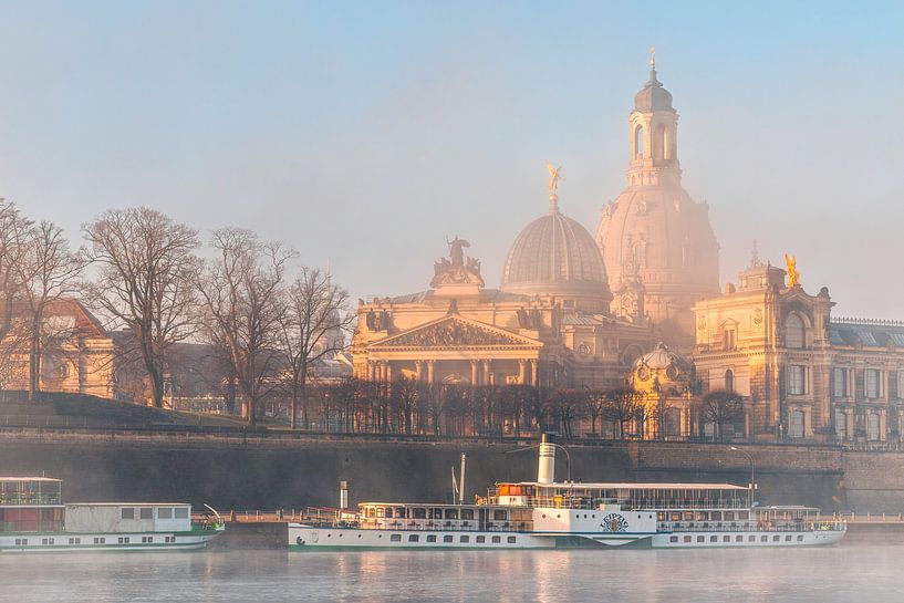 Frauenkirche Dresden with the Elbe at sunrise by Daniela Beyer
