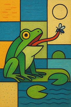 Frog catching a fly geometric illustration. by Gallery Hoppenbrouwers