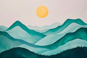 Glooiende heuvels in het ochtendlicht van Poster Art Shop