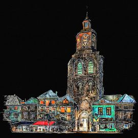 Kirche Saint-Gertrudis / Pfefferbus, in Bergen op Zoom , bei Nacht (Kunst) von Art by Jeronimo