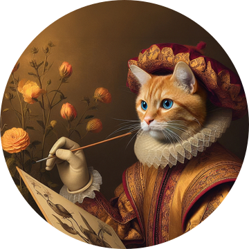 Portret van een kat in renaissance stijl van Ellen Van Loon