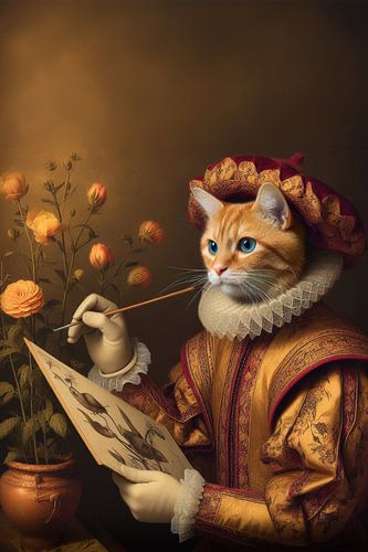 Portret van een kat in renaissance stijl