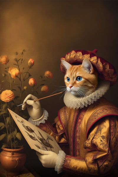 Porträt einer Katze im Renaissance-Stil von Ellen Van Loon