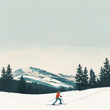 Langlaufers in het winterlandschap van Poster Art Shop