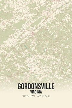 Vintage landkaart van Gordonsville (Virginia), USA. van MijnStadsPoster