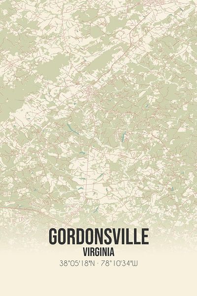 Carte ancienne de Gordonsville (Virginie), USA. par Affiches de lieux