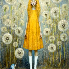 Rêve de pissenlits avec une fille et un escargot sur Petra Dreiling-Schewe