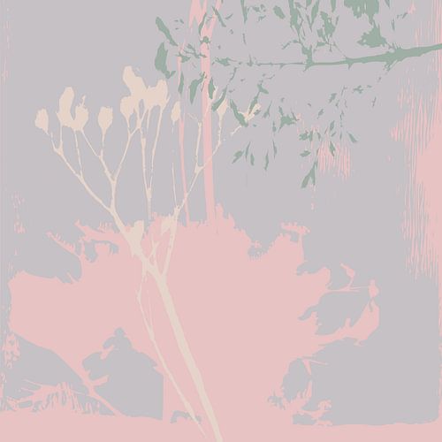 Lila, roze, witte en groene bloemen.