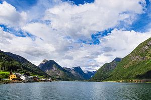Blick über den Fjærlandsfjord in Norwegen