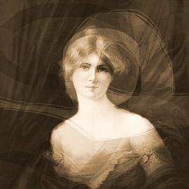 Vintage portrait of a young woman in warm umber brown. by Dina Dankers